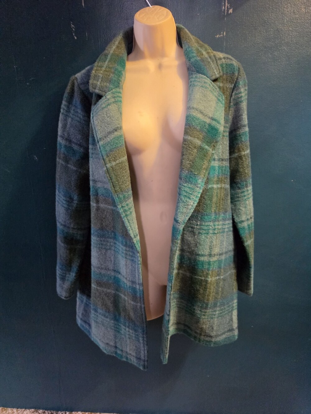 Rachel Zoe Open-Front Plaid Blazer Coat M